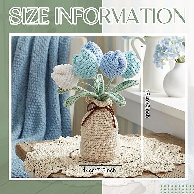 Crochet Tulip Bouquet Vase Handmade Gift Decor
