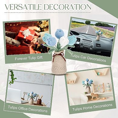 Crochet Tulip Bouquet Vase Handmade Gift Decor