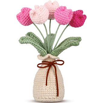 Crochet Tulip Bouquet Vase Handmade Gift Decor