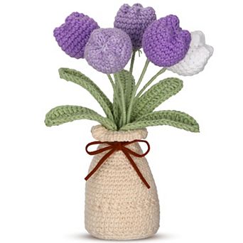 Crochet Tulip Bouquet Vase Handmade Gift Decor