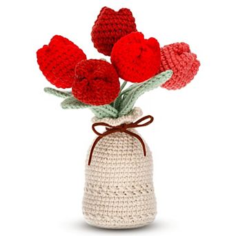 Crochet Tulip Bouquet Vase Handmade Gift Decor