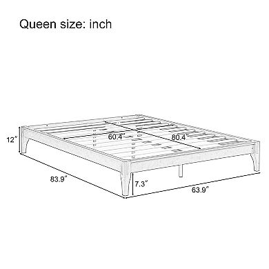 Pnronnc Solid Dry Bamboo Wood Open Bed Modern Platform Bed Frame with Wood Slat Support