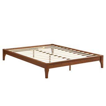 Pnronnc Solid Dry Bamboo Wood Open Bed Modern Platform Bed Frame with Wood Slat Support