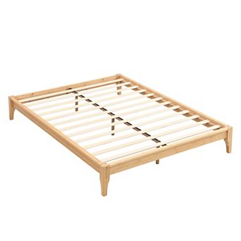 Pnronnc Solid Dry Bamboo Wood Open Bed Modern Platform Bed Frame with Wood Slat Support