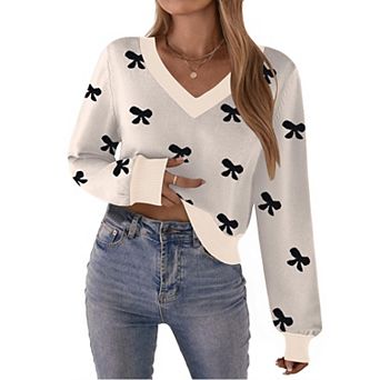 Zeagoo Women's Long Sleeve Lightweight V-Neck Soft Basic Knit Crop Sweater Tops