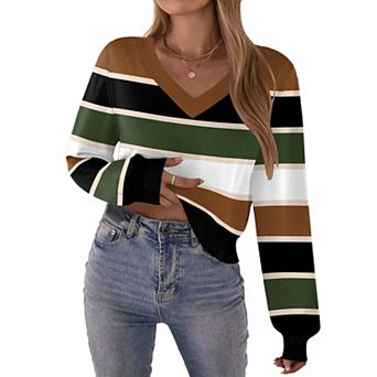 Zeagoo Women's Long Sleeve Lightweight V-Neck Soft Basic Knit Crop Sweater Tops
