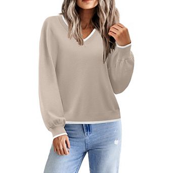 Zeagoo Women's Long Sleeve Lightweight V-Neck Soft Basic Knit Crop Sweater Tops
