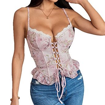 Women Renaissance Corset Tops Floral Lace-Up Bustier Bodice