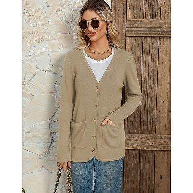Zeagoo Women's V Neck Button Long Cardigan Sweater Casual Fall Knit Sweater Blazer with Pockets