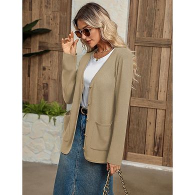 Zeagoo Women's V Neck Button Long Cardigan Sweater Casual Fall Knit Sweater Blazer with Pockets