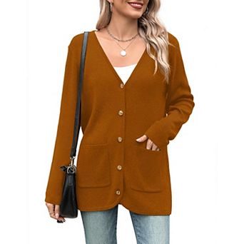 Zeagoo Women's V Neck Button Long Cardigan Sweater Casual Fall Knit Sweater Blazer with Pockets