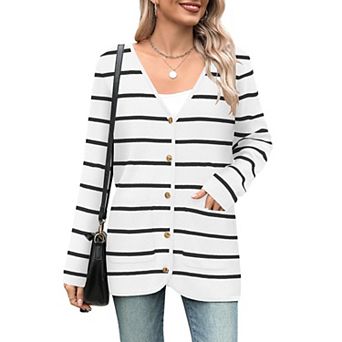 Zeagoo Women's V Neck Button Long Cardigan Sweater Casual Fall Knit Sweater Blazer with Pockets