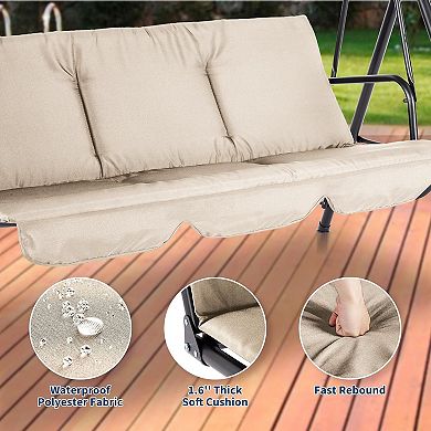 ANIXOL Outdoor 3-Seat Swing Chair with Adjustable Canopy， Weather-Resistant