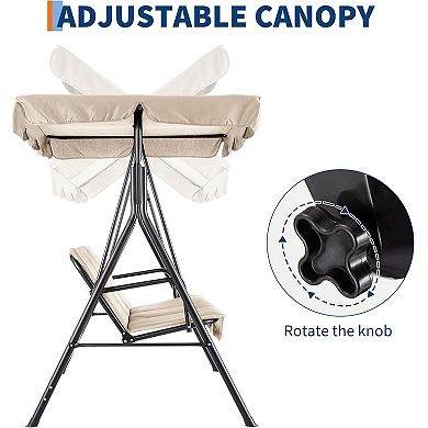 ANIXOL Outdoor 3-Seat Swing Chair with Adjustable Canopy， Weather-Resistant