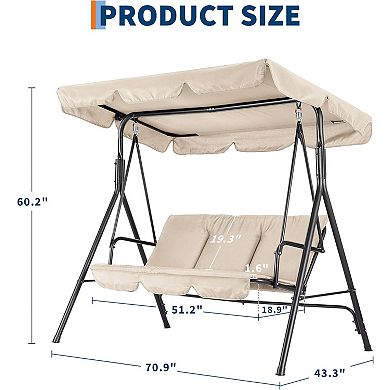 ANIXOL Outdoor 3-Seat Swing Chair with Adjustable Canopy， Weather-Resistant