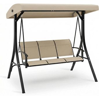 ANIXOL Outdoor 3-Seat Swing Chair with Adjustable Canopy， Weather-Resistant