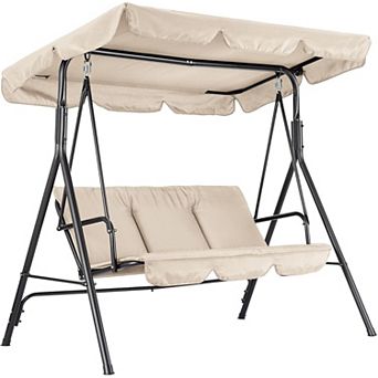 ANIXOL Outdoor 3-Seat Swing Chair with Adjustable Canopy， Weather-Resistant