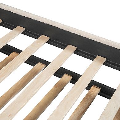 Pnronnc Stripe Wingback Bed Teddy Fleece Upholstered Platform Bed with Trundle Bed