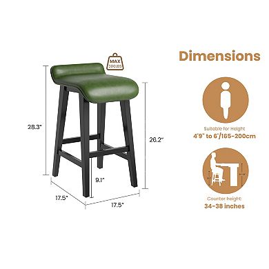 Bar Stools 2 pack, Modern Upholstered Kitchen Stools with Back&Footrest, Counter Height Bar Stools