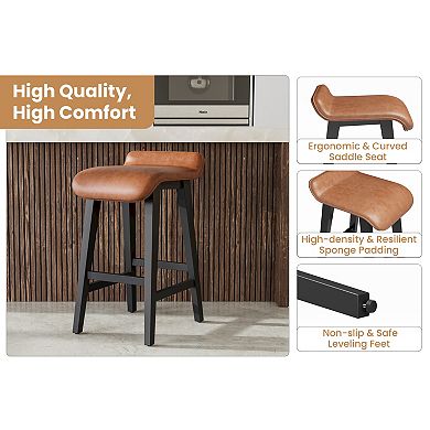 Bar Stools 2 pack, Modern Upholstered Kitchen Stools with Back&Footrest, Counter Height Bar Stools