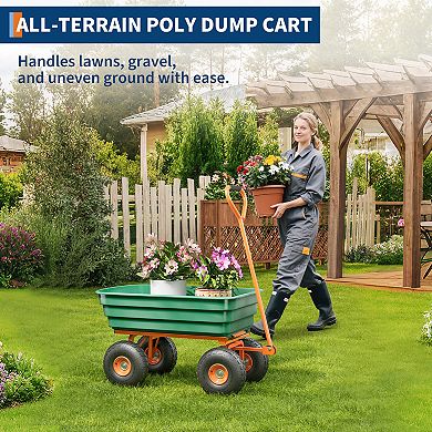 Heavy Duty Garden Dump Cart 4 Cu.Ft. Yard Wagon with 10-Inch,All-Terrain Wheels