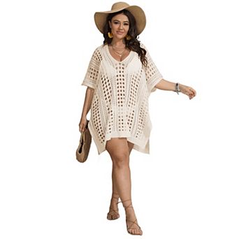 Women's Plus Size Swimsuit Cover up Hollow Out Beach Dress Swimwear