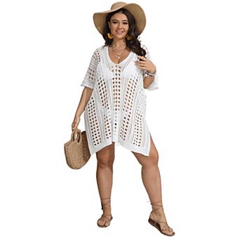 Women's Plus Size Swimsuit Cover up Hollow Out Beach Dress Swimwear