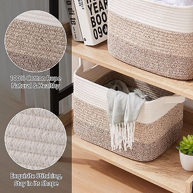 3PC Woven Storage Baskets Rectangle Organizer Bins Gift Basket