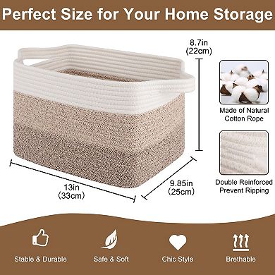 3PC Woven Storage Baskets Rectangle Organizer Bins Gift Basket