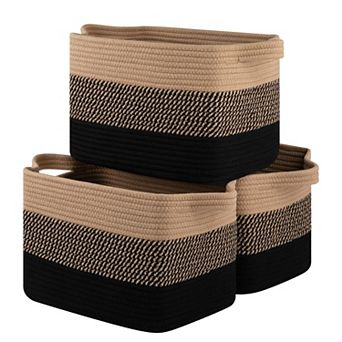 3 pc Woven Storage Baskets Rectangle Organizer Bins Gift Basket