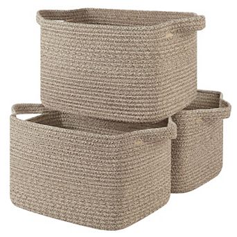3 pc Woven Storage Baskets Rectangle Organizer Bins Gift Basket