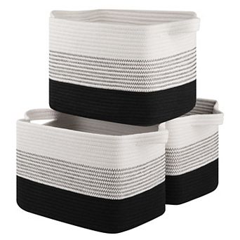 3 pc Woven Storage Baskets Rectangle Organizer Bins Gift Basket