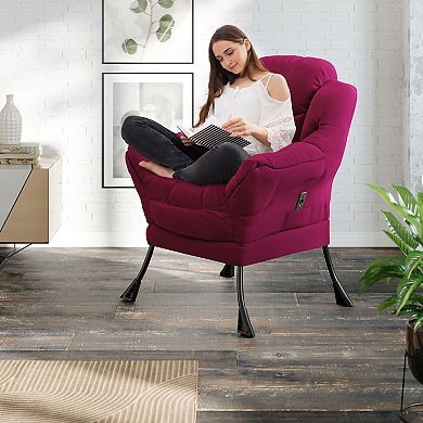 Foldable Lounge Armchair with Ottoman Side Pocket Modern Lazy Chair Living Room