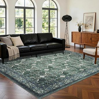 Vintage Boho Washable Area Rug Low-Pile Non-Slip Carpet, Stain Resistant, Machine Washable