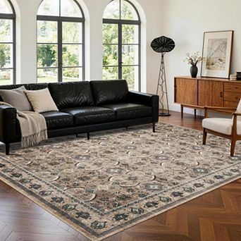 Vintage Boho Washable Area Rug Low-Pile Non-Slip Carpet, Stain Resistant, Machine Washable
