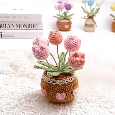Crocheted Tulip Bouquets Artificial Hand-woven Flowers Home Office Decor Birthday Gifts