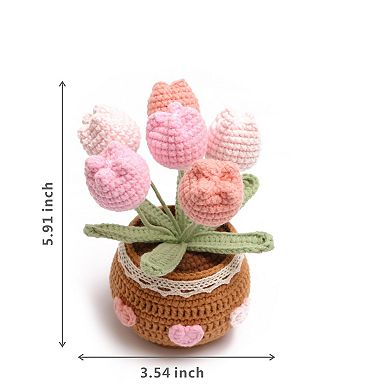 Crocheted Tulip Bouquets Artificial Hand-woven Flowers Home Office Decor Birthday Gifts
