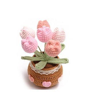 Crocheted Tulip Bouquets Artificial Hand-woven Flowers Home Office Decor Birthday Gifts