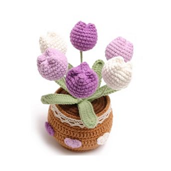 Crocheted Tulip Bouquets Artificial Hand-woven Flowers Home Office Decor Birthday Gifts