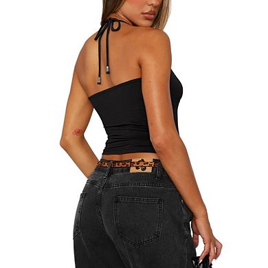 Women's Going Out Top Halter Backless Tank Tops Basic Camisole Crop Tops Trendy Sleeveless Shirts