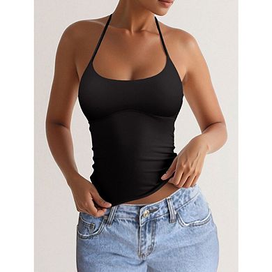 Women's Going Out Top Halter Backless Tank Tops Basic Camisole Crop Tops Trendy Sleeveless Shirts
