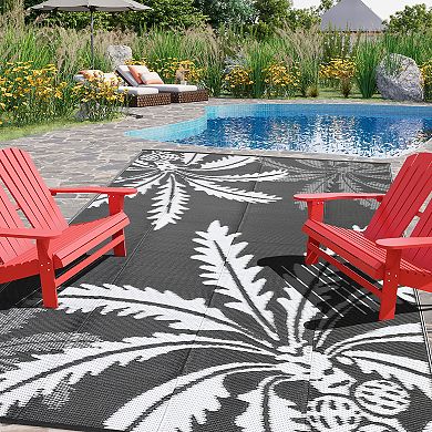 Reversible Waterproof Outdoor Rug Modern Plastic Straw Mat for Patio, Backyard, Picnic, Beach