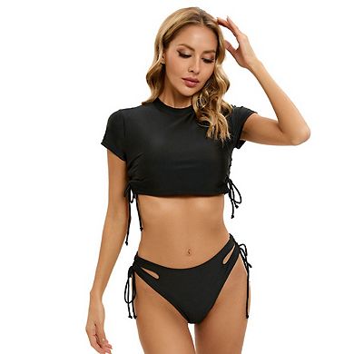 Women's Drawstring Crop Top Bikini Set
