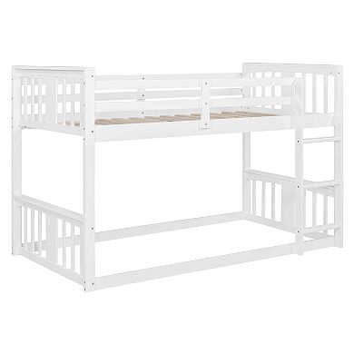 Pnronnc Wooden Bunk Bed Frame Floor Bunk Bed with Ladder