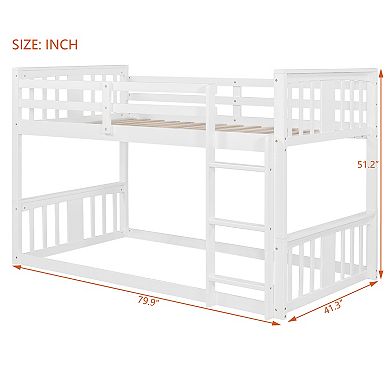 Pnronnc Wooden Bunk Bed Frame Floor Bunk Bed with Ladder