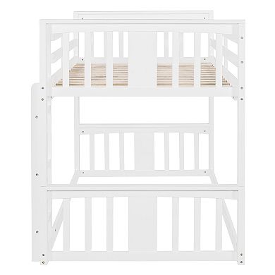 Pnronnc Wooden Bunk Bed Frame Floor Bunk Bed with Ladder