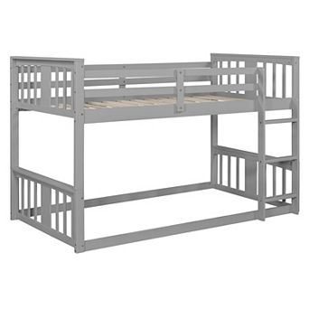 Pnronnc Wooden Bunk Bed Frame Floor Bunk Bed with Ladder