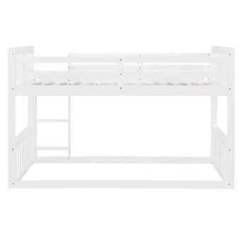 Pnronnc Wooden Bunk Bed Frame Floor Bunk Bed with Ladder