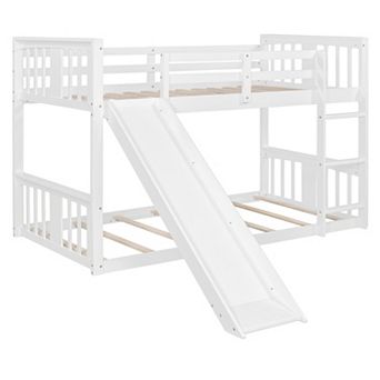 Pnronnc Wooden Bunk Bed Frame Floor Bunk Bed with Ladder