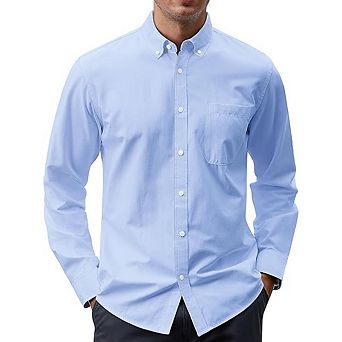 Men's Oxford Shirt Solid Color Button Down Collar Long Sleeve Casual Dress Shirt With Chest Pocket